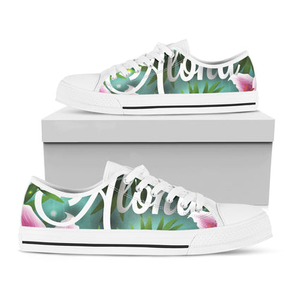 Aloha Hawaiian Flower Print White Low Top Shoes