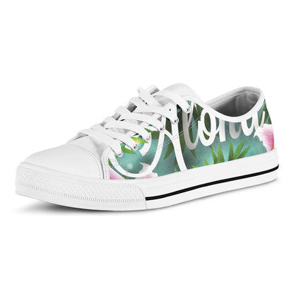 Aloha Hawaiian Flower Print White Low Top Shoes