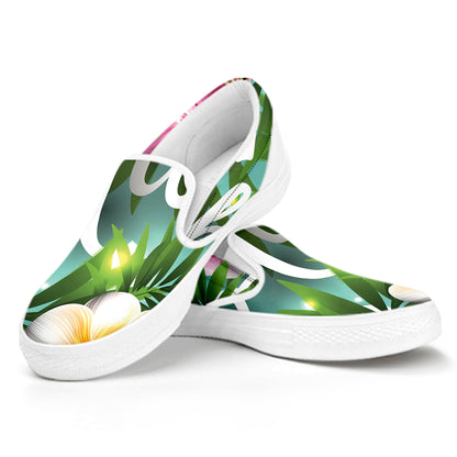 Aloha Hawaiian Flower Print White Slip On Shoes