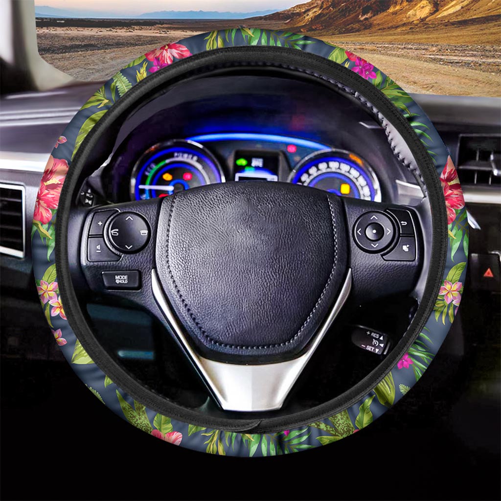 Aloha Hawaiian Flowers Pattern Print Car Steering Wheel Cover