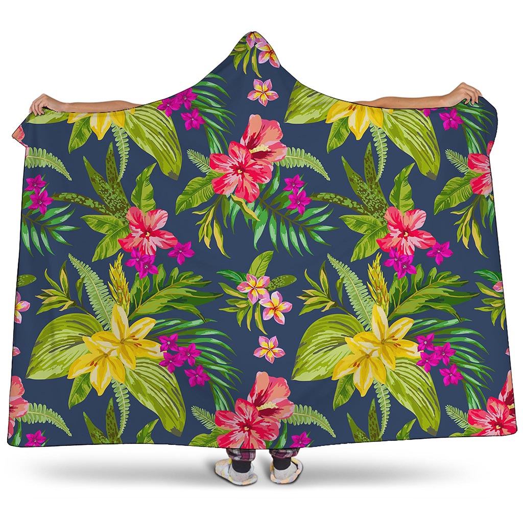 Aloha Hawaiian Flowers Pattern Print Hooded Blanket