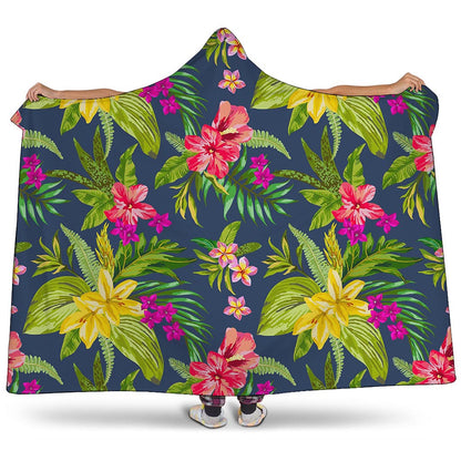 Aloha Hawaiian Flowers Pattern Print Hooded Blanket