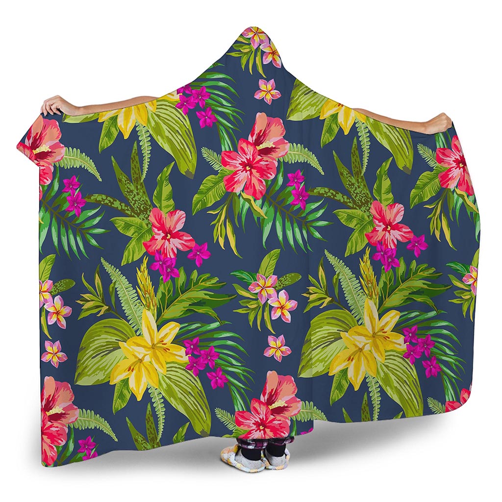Aloha Hawaiian Flowers Pattern Print Hooded Blanket