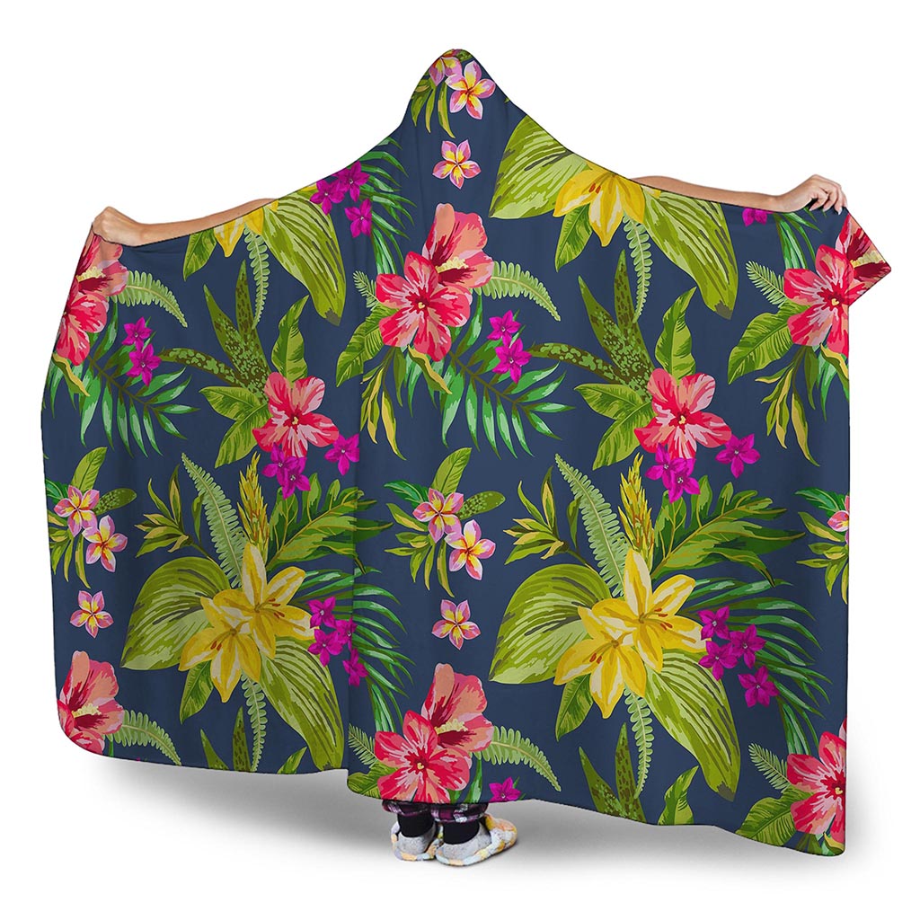 Aloha Hawaiian Flowers Pattern Print Hooded Blanket