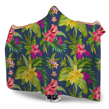 Aloha Hawaiian Flowers Pattern Print Hooded Blanket