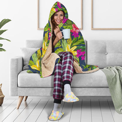 Aloha Hawaiian Flowers Pattern Print Hooded Blanket