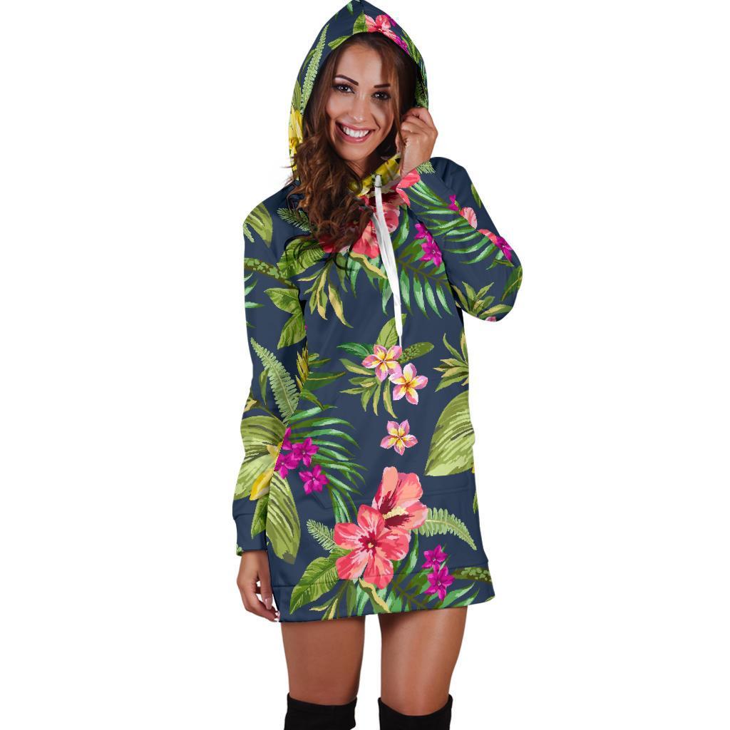 Aloha Hawaiian Flowers Pattern Print Hoodie Dress GearFrost