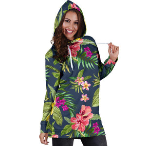 Aloha Hawaiian Flowers Pattern Print Hoodie Dress GearFrost