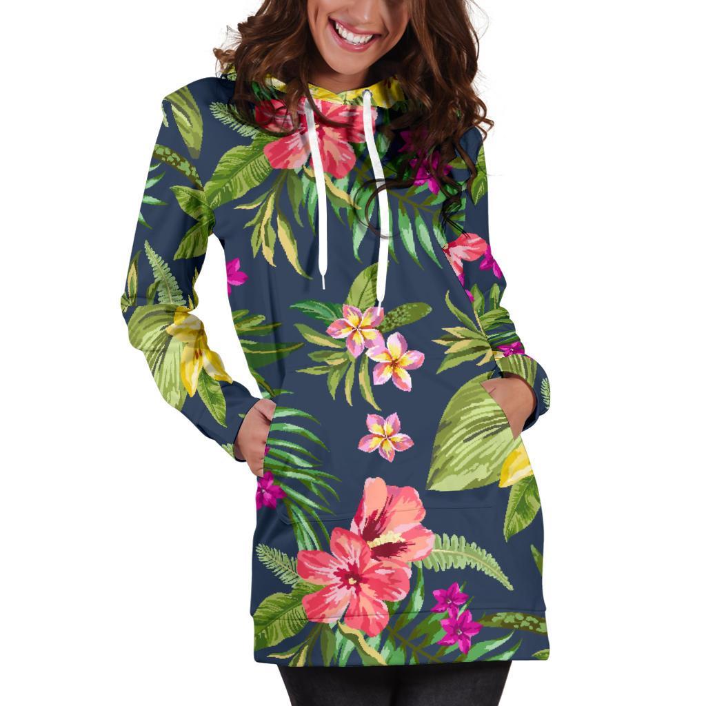 Aloha Hawaiian Flowers Pattern Print Hoodie Dress GearFrost
