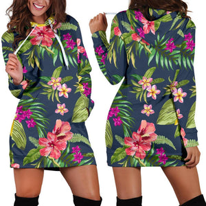 Aloha Hawaiian Flowers Pattern Print Hoodie Dress GearFrost