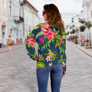 Aloha Hawaiian Flowers Pattern Print Off Shoulder Sweatshirt GearFrost