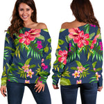 Aloha Hawaiian Flowers Pattern Print Off Shoulder Sweatshirt GearFrost