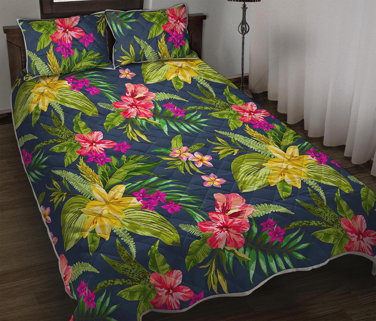 Aloha Hawaiian Flowers Pattern Print Quilt Bed Set