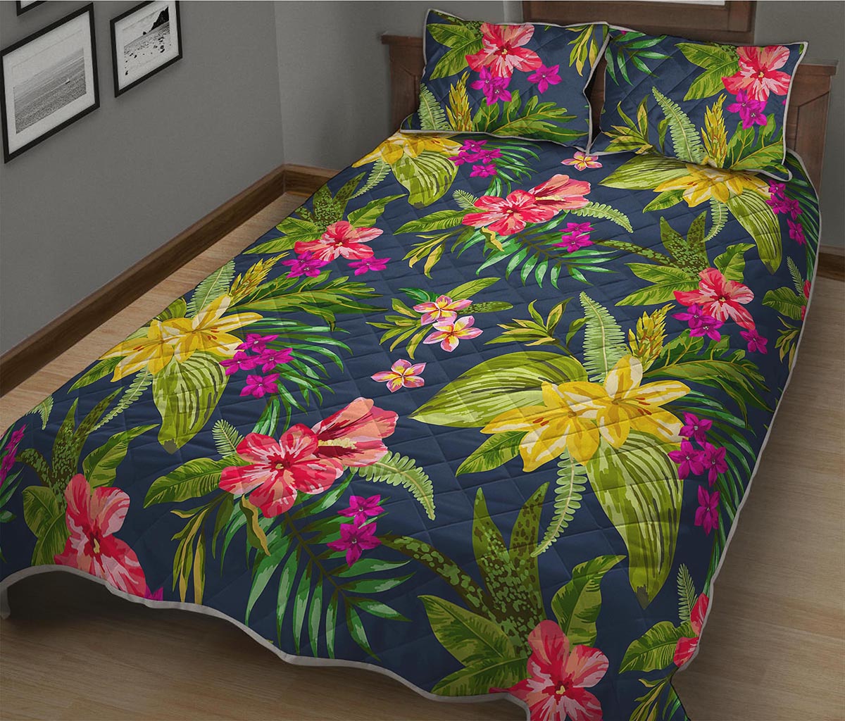 Aloha Hawaiian Flowers Pattern Print Quilt Bed Set