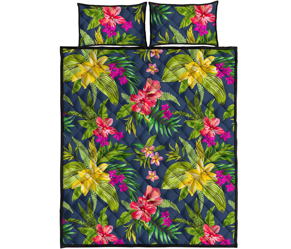 Aloha Hawaiian Flowers Pattern Print Quilt Bed Set