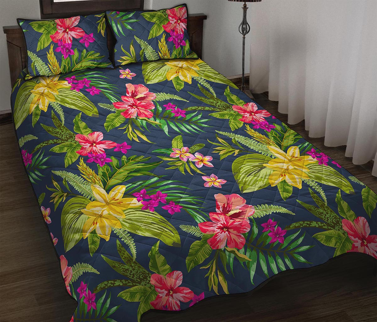 Aloha Hawaiian Flowers Pattern Print Quilt Bed Set