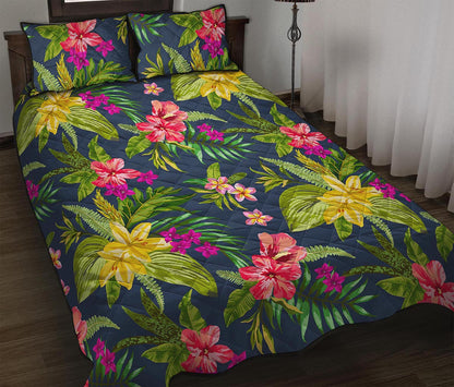 Aloha Hawaiian Flowers Pattern Print Quilt Bed Set