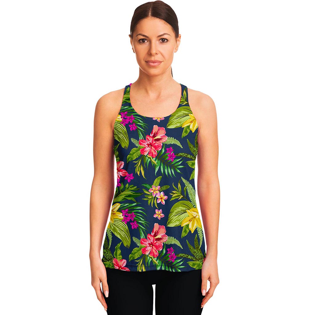 Aloha Hawaiian Flowers Pattern Print Women's Racerback Tank Top