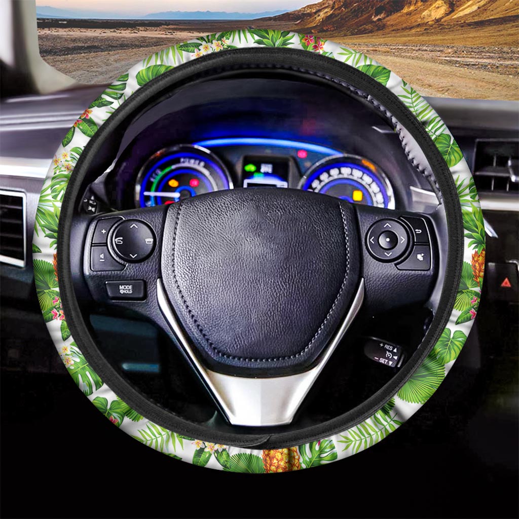 Aloha Hawaiian Pineapple Pattern Print Car Steering Wheel Cover