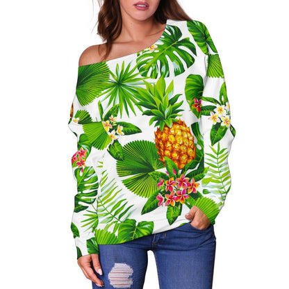 Aloha Hawaiian Pineapple Pattern Print Off Shoulder Sweatshirt GearFrost