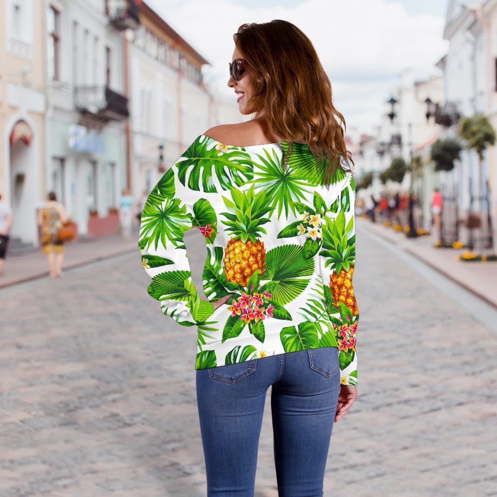 Aloha Hawaiian Pineapple Pattern Print Off Shoulder Sweatshirt GearFrost