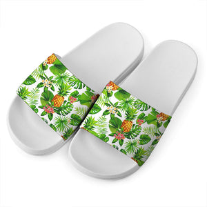 Aloha Hawaiian Pineapple Pattern Print White Slide Sandals