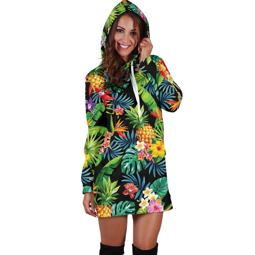 Aloha Hawaiian Tropical Pattern Print Hoodie Dress GearFrost