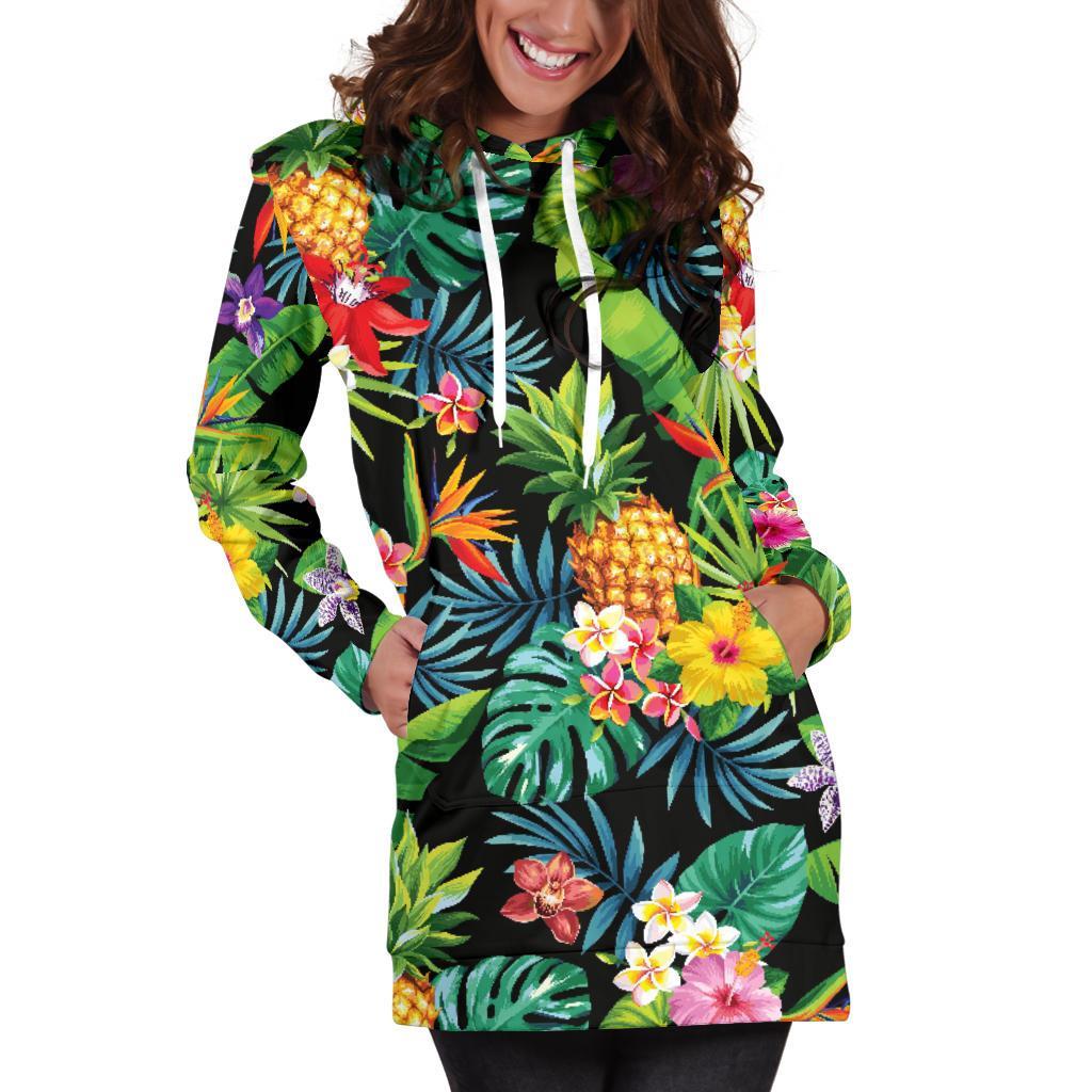 Aloha Hawaiian Tropical Pattern Print Hoodie Dress GearFrost