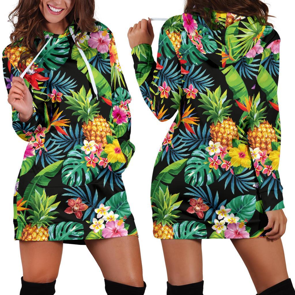 Aloha Hawaiian Tropical Pattern Print Hoodie Dress GearFrost