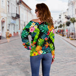 Aloha Hawaiian Tropical Pattern Print Off Shoulder Sweatshirt GearFrost