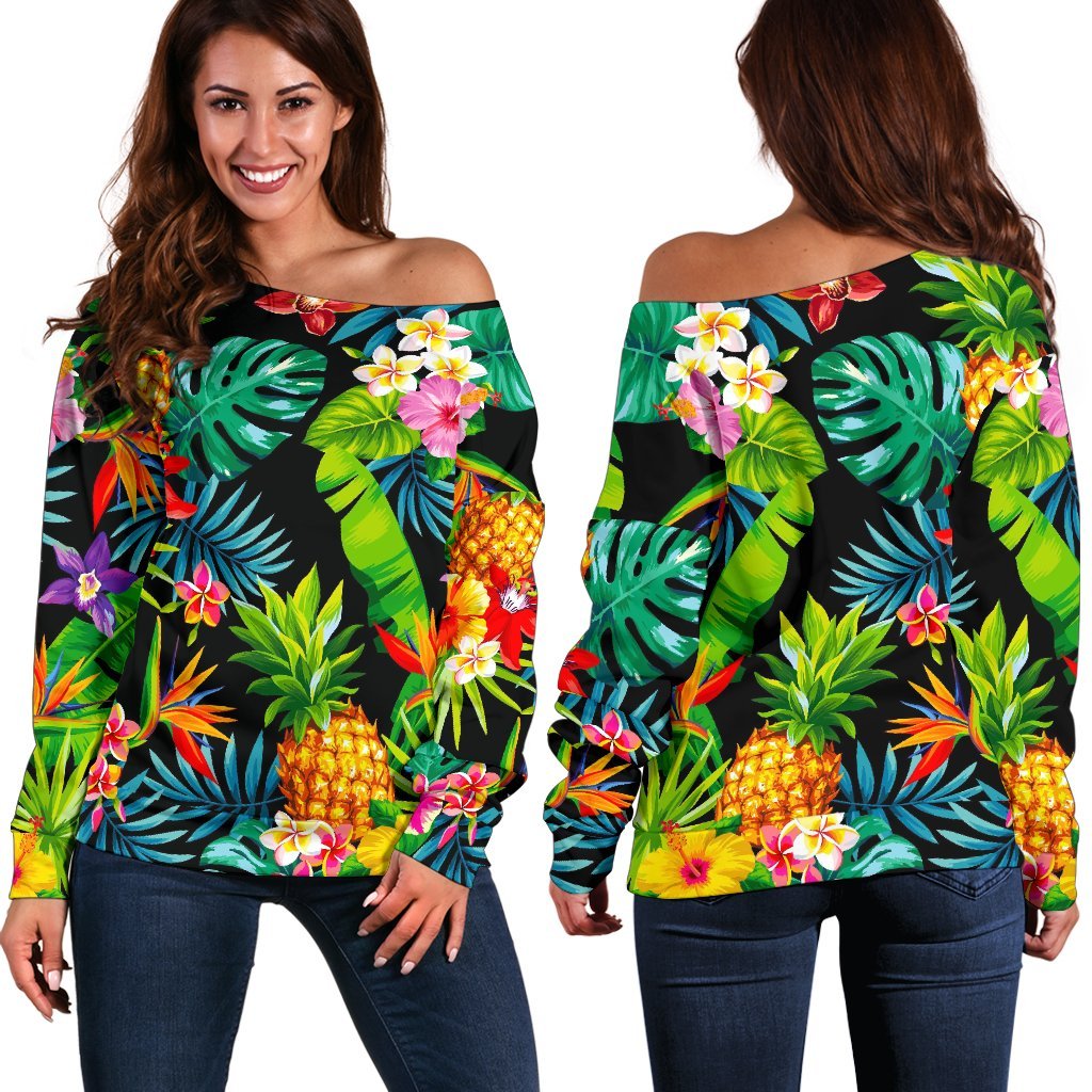 Aloha Hawaiian Tropical Pattern Print Off Shoulder Sweatshirt GearFrost