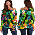 Aloha Hawaiian Tropical Pattern Print Off The Shoulder Sweatshirt