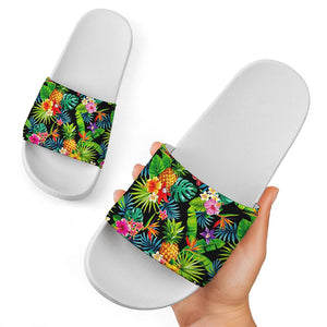 Aloha Hawaiian Tropical Pattern Print White Slide Sandals