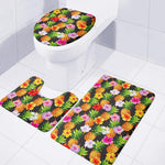 Aloha Hibiscus Pineapple Pattern Print 3 Piece Bath Mat Set