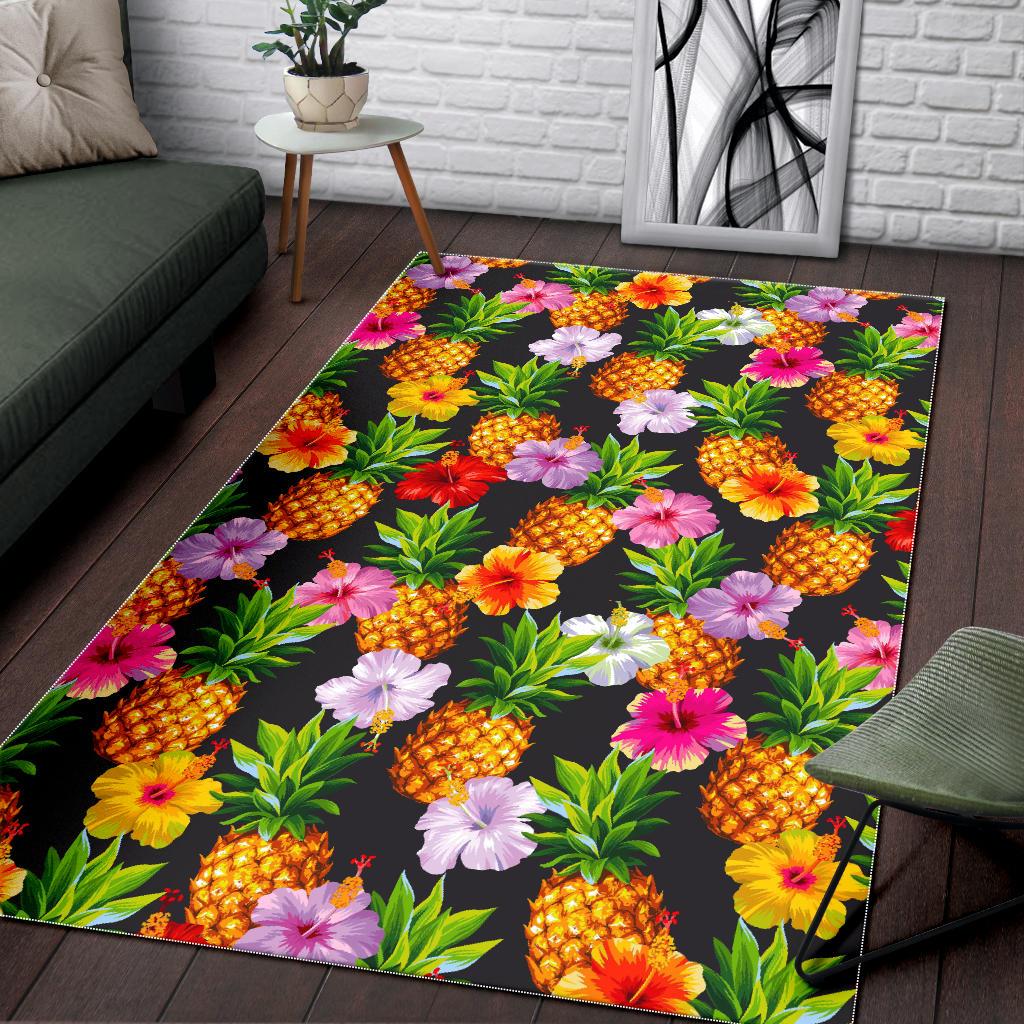 Aloha Hibiscus Pineapple Pattern Print Area Rug GearFrost