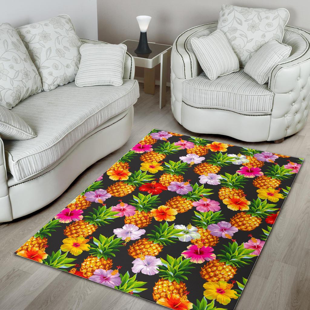 Aloha Hibiscus Pineapple Pattern Print Area Rug GearFrost