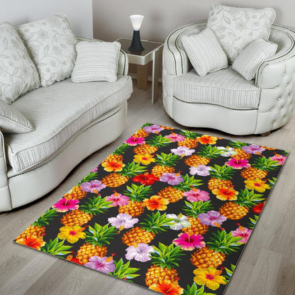 Aloha Hibiscus Pineapple Pattern Print Area Rug GearFrost