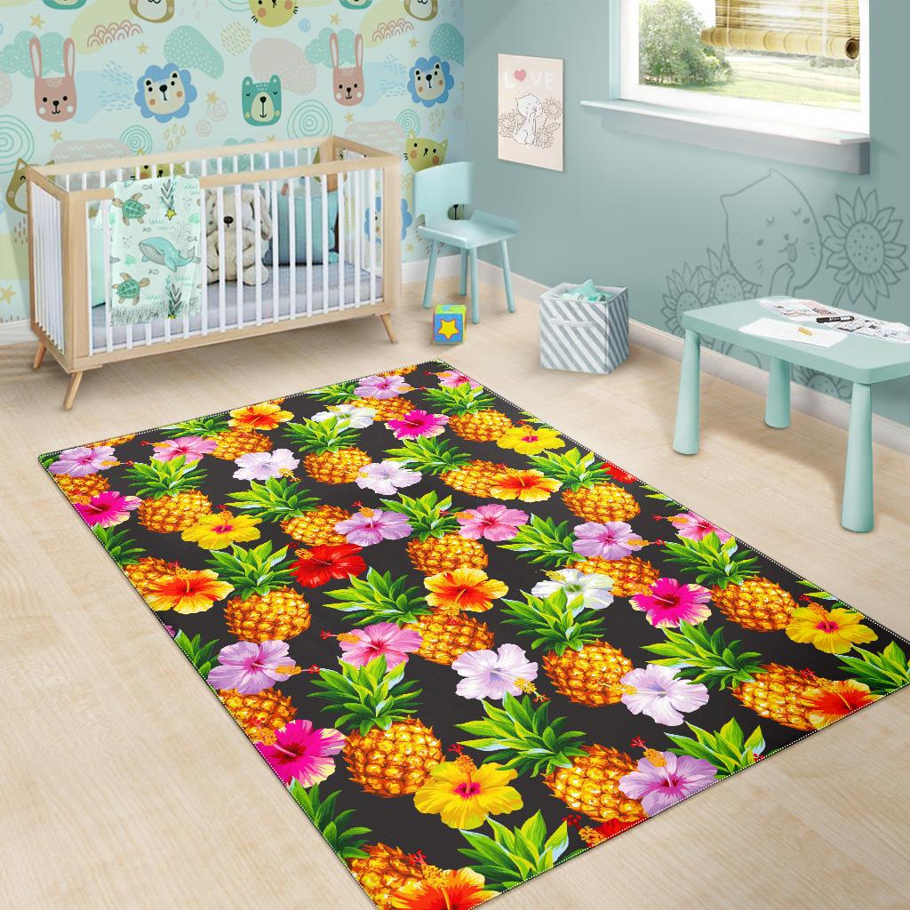 Aloha Hibiscus Pineapple Pattern Print Area Rug GearFrost