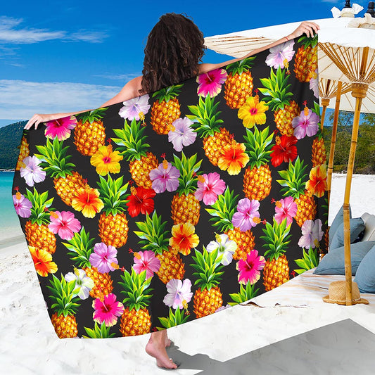 Aloha Hibiscus Pineapple Pattern Print Beach Sarong Wrap