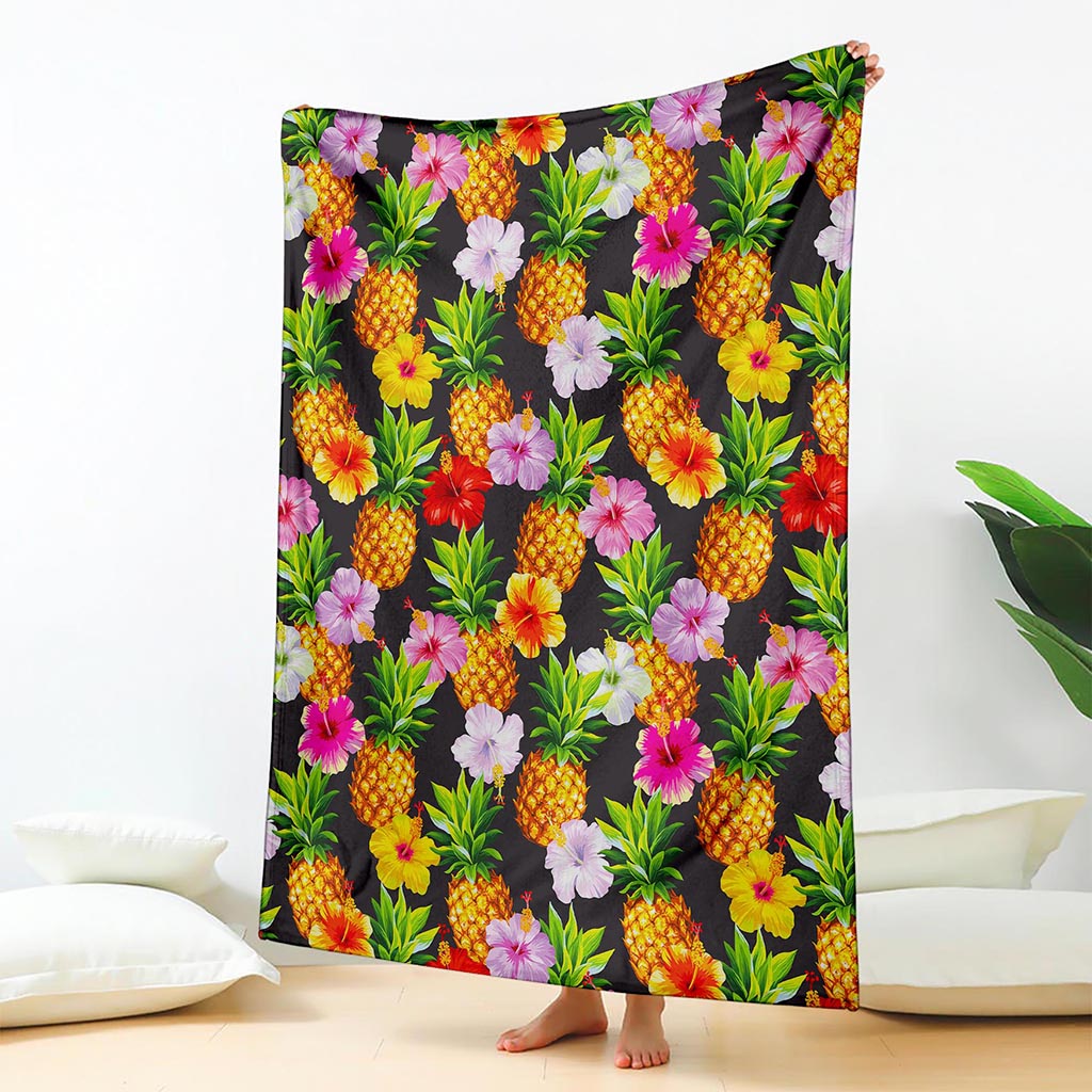 Aloha Hibiscus Pineapple Pattern Print Blanket