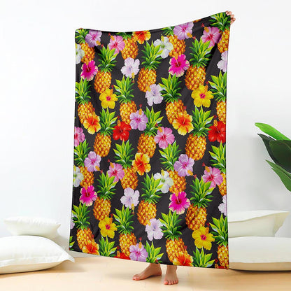 Aloha Hibiscus Pineapple Pattern Print Blanket