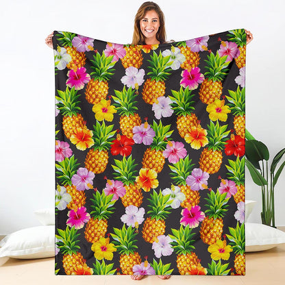 Aloha Hibiscus Pineapple Pattern Print Blanket