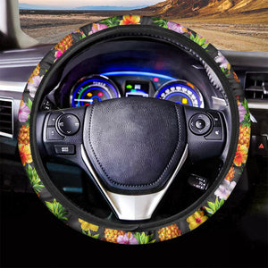 Aloha Hibiscus Pineapple Pattern Print Car Steering Wheel Cover