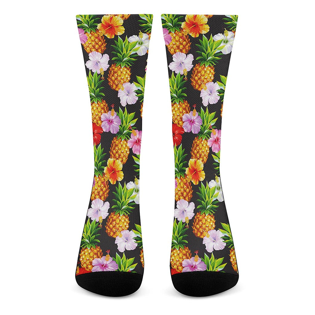 Aloha Hibiscus Pineapple Pattern Print Crew Socks