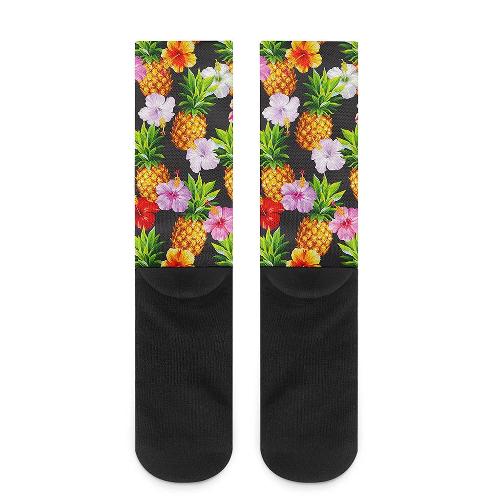 Aloha Hibiscus Pineapple Pattern Print Crew Socks