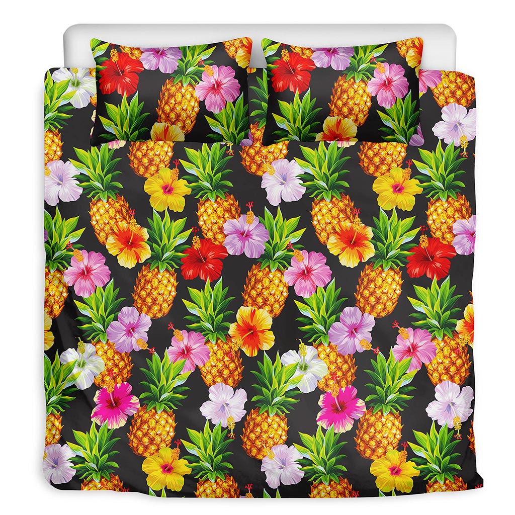 Aloha Hibiscus Pineapple Pattern Print Duvet Cover Bedding Set