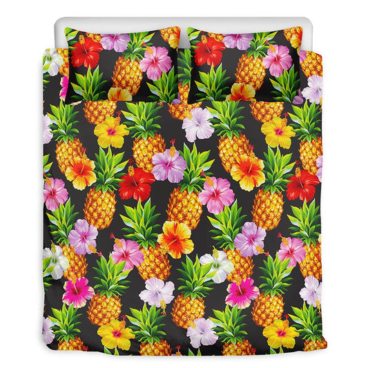 Aloha Hibiscus Pineapple Pattern Print Duvet Cover Bedding Set