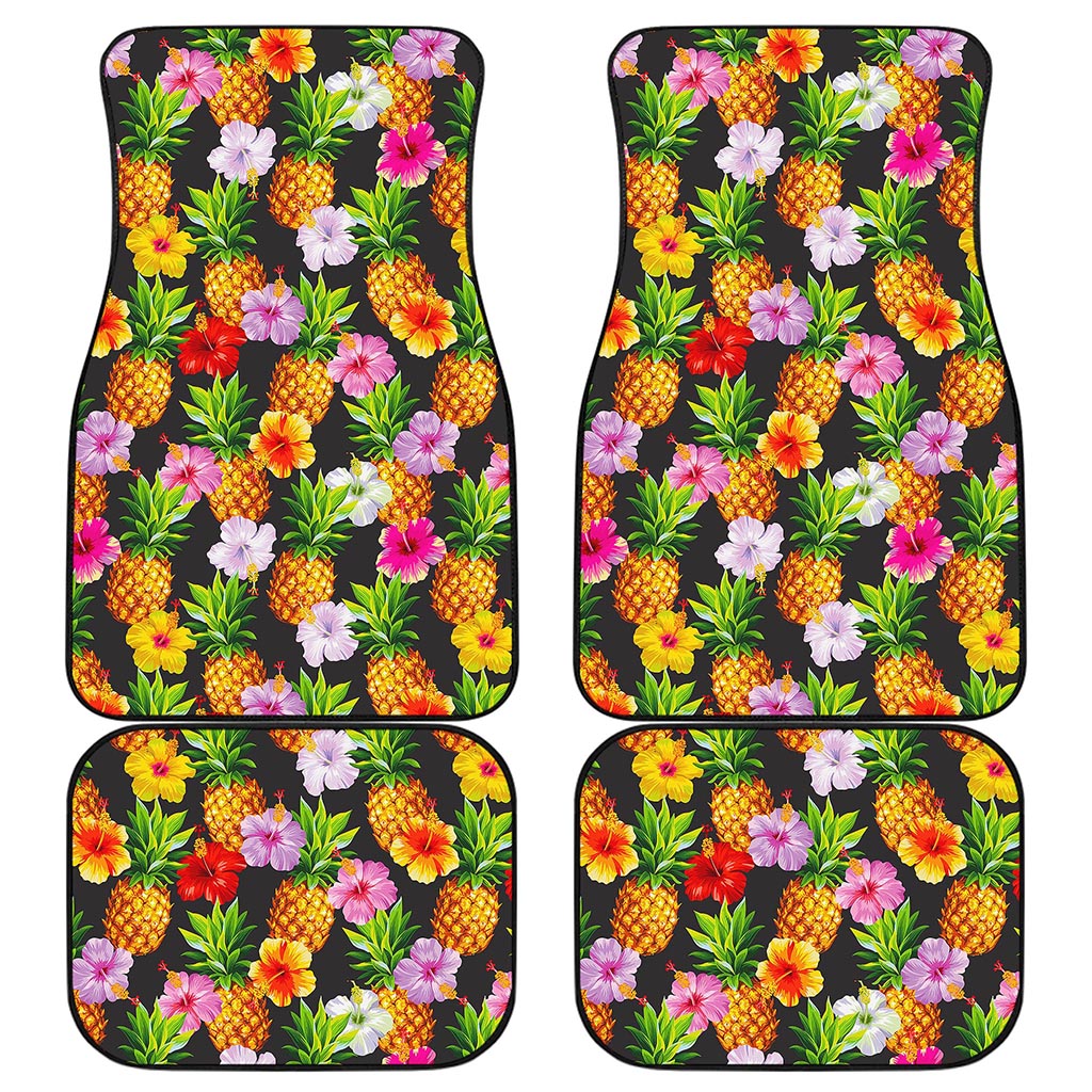 Aloha Hibiscus Pineapple Pattern Print Front and Back Car Floor Mats