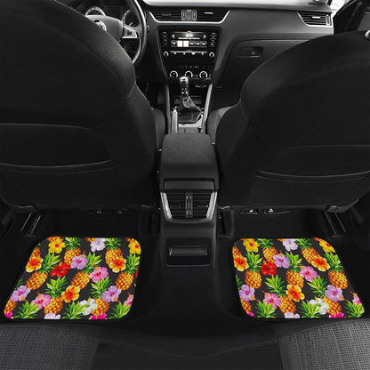 Aloha Hibiscus Pineapple Pattern Print Front and Back Car Floor Mats