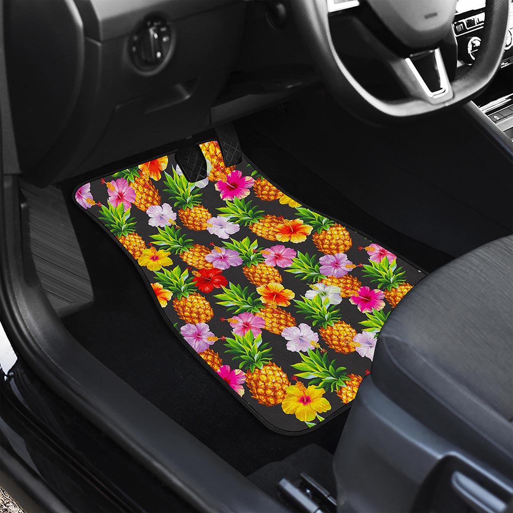 Aloha Hibiscus Pineapple Pattern Print Front and Back Car Floor Mats